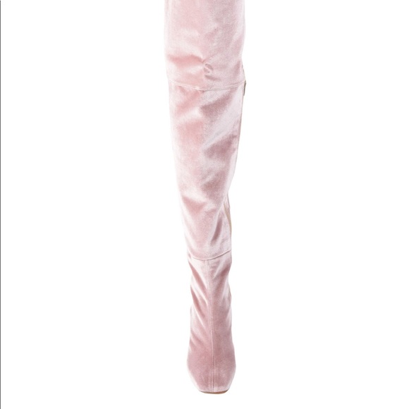 Over the knee boots , pink , velvet - Picture 3 of 5